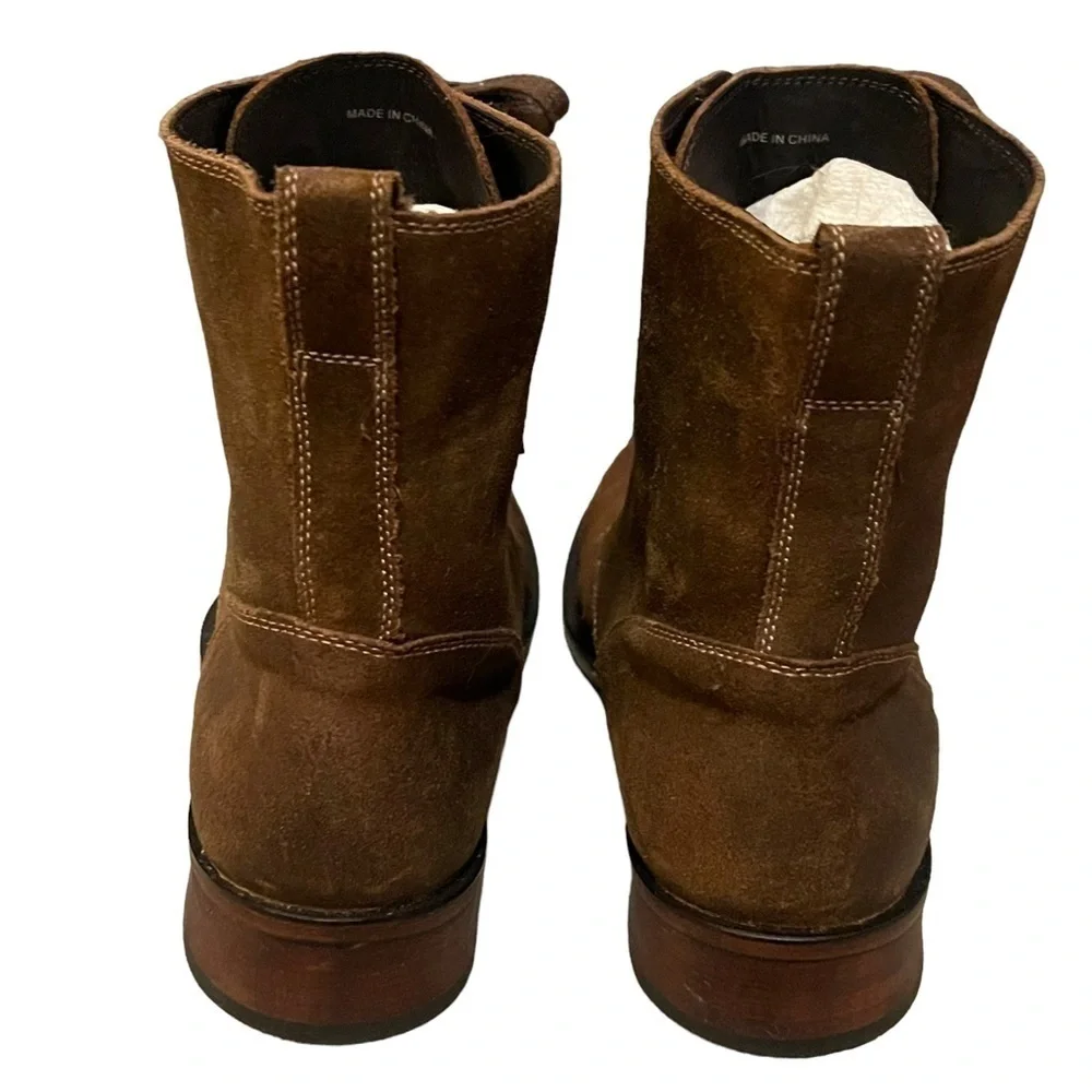 John Varvatos USA Men’s Suede Brown Leather Lace Up Mid Shaft Boots‎ Size 11.5